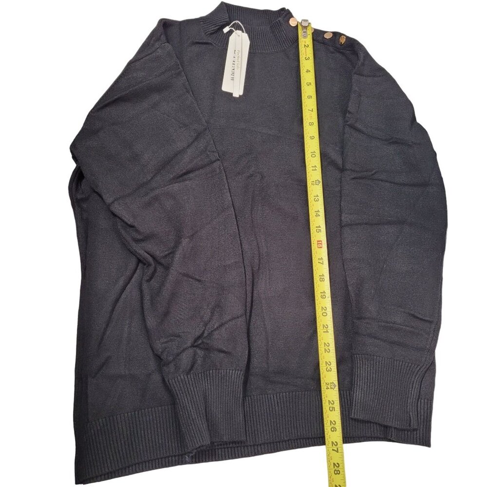 Women Black Mock Neck Sweater Long Sleeves With Shoulder Buttons Size X-Large - Picture 12 of 12